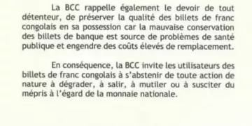 Sortant de sa coquille, sans aucune annonce des sanctions aux refractaires ,La BCC APPELLE AU RESPECT DE LA MONNAIE NATIONALE, LE FRANC CONGOLAIS